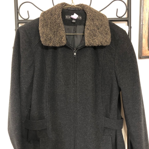 Gallery Wool Blend Coat Charcoal Zipper Collar M - Picture 6 of 8